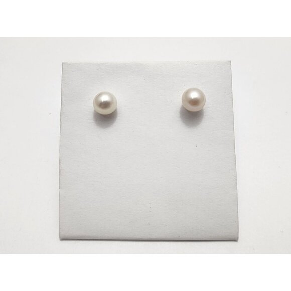 Beautiful 14K Karat Solid Yellow Gold Designer Round Pearl Stud Earrings - Picture 7 of 16